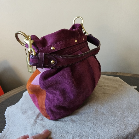 Vintage Coach Mosaic Patchwork Suede Shoulder Hobo Bag - Picture 12 of 17